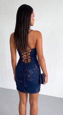Zeraya 3D Floral Mesh Mini Dress - Navy