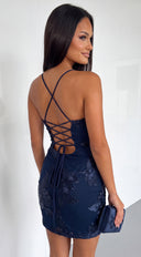 Zeraya 3D Floral Mesh Mini Dress - Navy