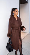 Belmora Fur Cuff Belted Wool Blend Coat - Brown