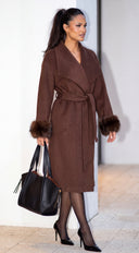 Belmora Fur Cuff Belted Wool Blend Coat - Brown