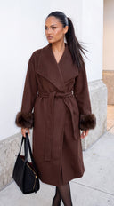 Belmora Fur Cuff Belted Wool Blend Coat - Brown