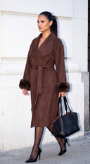 Belmora Fur Cuff Belted Wool Blend Coat - Brown