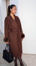 Belmora Fur Cuff Belted Wool Blend Coat - Brown