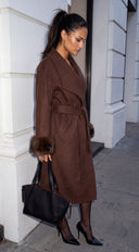 Belmora Fur Cuff Belted Wool Blend Coat - Brown