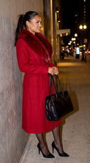 Valoura Fur Collar Belted Coat - Red