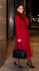 Valoura Fur Collar Belted Coat - Red