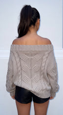 Avelora Off Shoulder Cable Knit Sweater - Beige