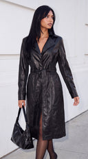 Varelle Faux Leather Belted Coat - Black
