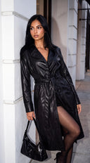 Varelle Faux Leather Belted Coat - Black