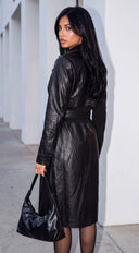 Varelle Faux Leather Belted Coat - Black