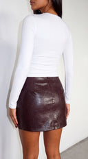 Vireza Croc Embossed Mini Skirt - Brown