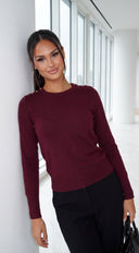 Tavelle Gold Button Shoulder Knit Sweater - Burgundy