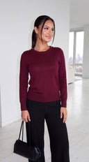 Tavelle Gold Button Shoulder Knit Sweater - Burgundy
