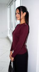 Tavelle Gold Button Shoulder Knit Sweater - Burgundy