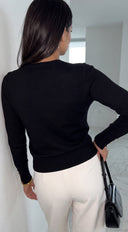 Elvara Gold Button Crewneck Knit Sweater - Black