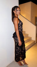 Elvarenne Lace Peplum Maxi Dress - Black