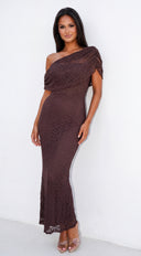 Evarenne One Shoulder Lace Maxi Dress - Chocolate