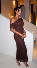 Evarenne One Shoulder Lace Maxi Dress - Chocolate