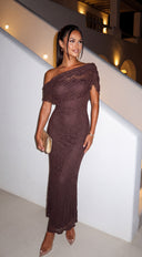 Evarenne One Shoulder Lace Maxi Dress - Chocolate