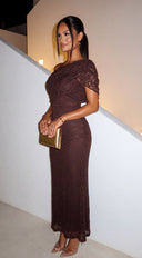 Evarenne One Shoulder Lace Maxi Dress - Chocolate