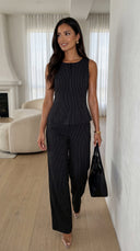 Avelora Pinstripe Tailored Set - Black