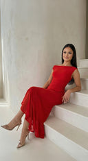 Ascent Off Shoulder Maxi Dress - Red