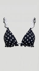 Tulum Ruffle Polka Dot Bikini Set in Black back view on model