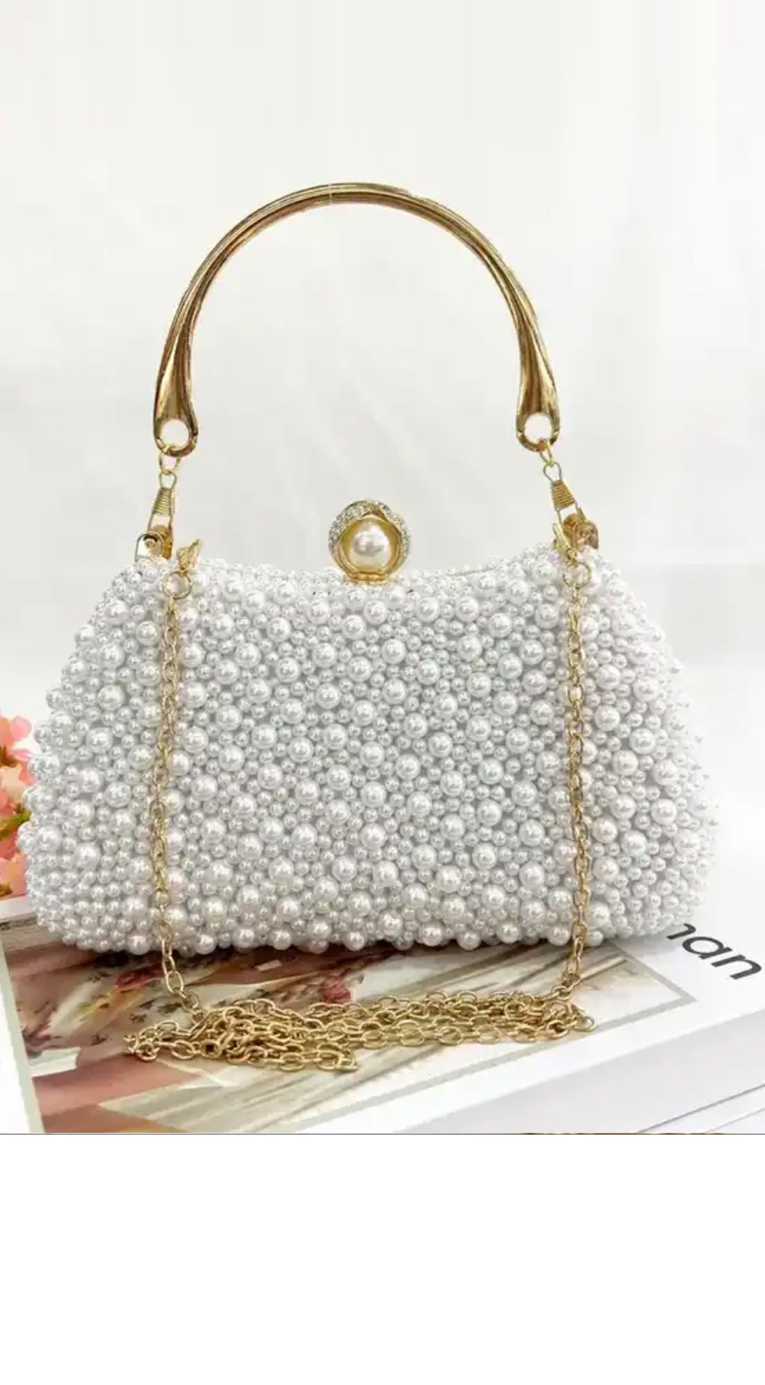 Pearl White Beaded Luxury Evening Clutch