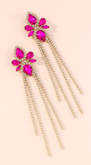 Lux Long Crystal Drop Earrings - Pink