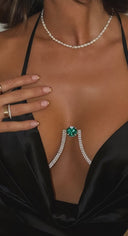 Luminous Green Crystal Bra Chain - Gold