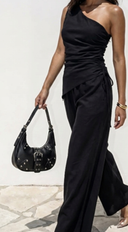 Zoey Faux Leather Stud Buckle Shoulder Bag - Black