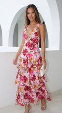 Aurelisse Floral Ruffled Maxi Dress - Pink