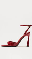 Gloss Glint Croc Lux Heeled  Sandals - Burgundy