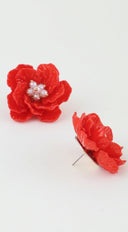 Santorini Flower Earrings - Red