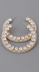 Luminous Luxe Rhinestone Jeweled Hoop Earrings in Gold styled on model