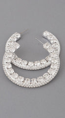 Luminous Luxe Rhinestone Jeweled Hoop Earrings - Silver