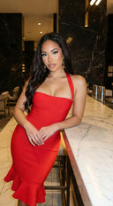 Rinnia Mermaid Bandage Dress - Red