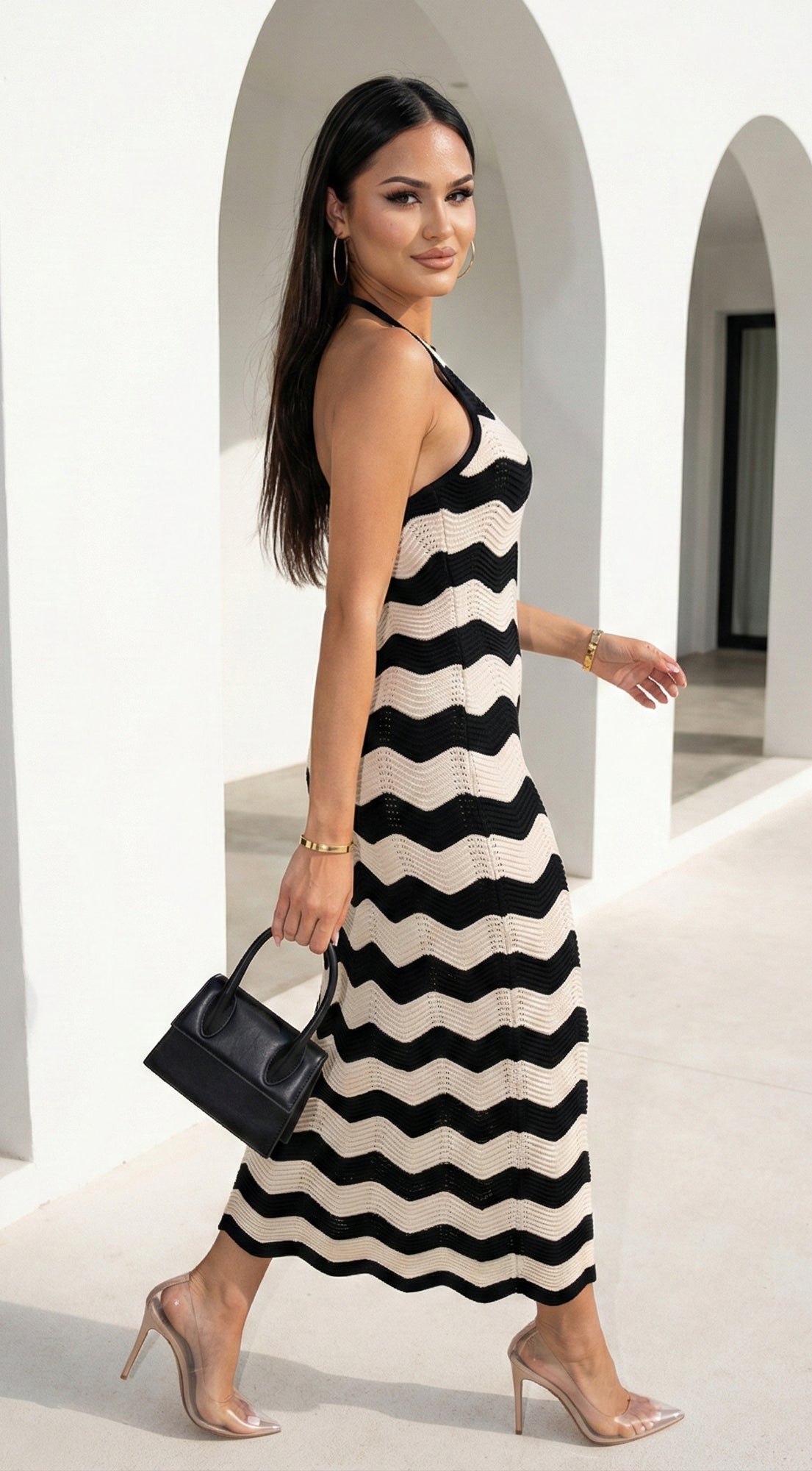 Solara Knit Halter Maxi Dress - Cream Beige