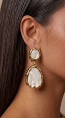 Tidal Shell Hammered Bezel Drop Earrings - Gold