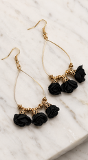 Protea Flower Drop Earrings - Black