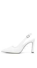 Riana Slingback Pointed Toe Pump Heels in White front view pair
