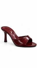 Solana Open Gloss Toe Mid Heel Mules - Wine