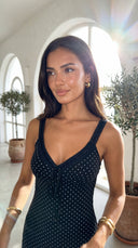 Calyssa Polka Dot Lace Trim Mini Dress - Black