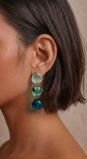 Mist Resin Oval Drop Statement Earrings - Blue
