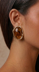 Ella Marble Stone Stud Earrings - Brown