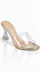 Colette Clear Mid Flared Heel - Gold