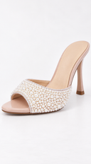 Evelisse Crystal Pearl Embellished Heel Mules - Nude