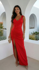 Marena Ruched Maxi Dress - Red