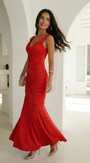 Marena Ruched Maxi Dress - Red