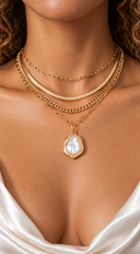 Dina Multi Gold Chain Pearl Pendant Necklace -  Gold